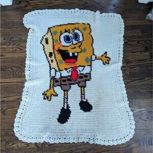 Spongebob Square Pants Homemade Crochet Blanket Approx  35" Wide x 46" Long